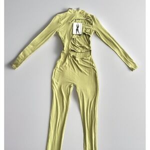 Naked Wardrobe Women's S Mock Neck Jumpsuit Long Sleeve Front Cut Out Catsuit